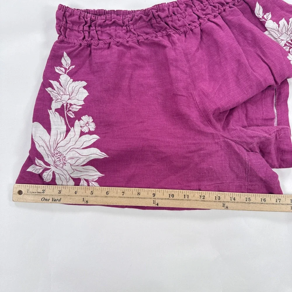 Anthropologie Womens Shorts M Magenta Floral Smocked Linen Boho Summer Casual